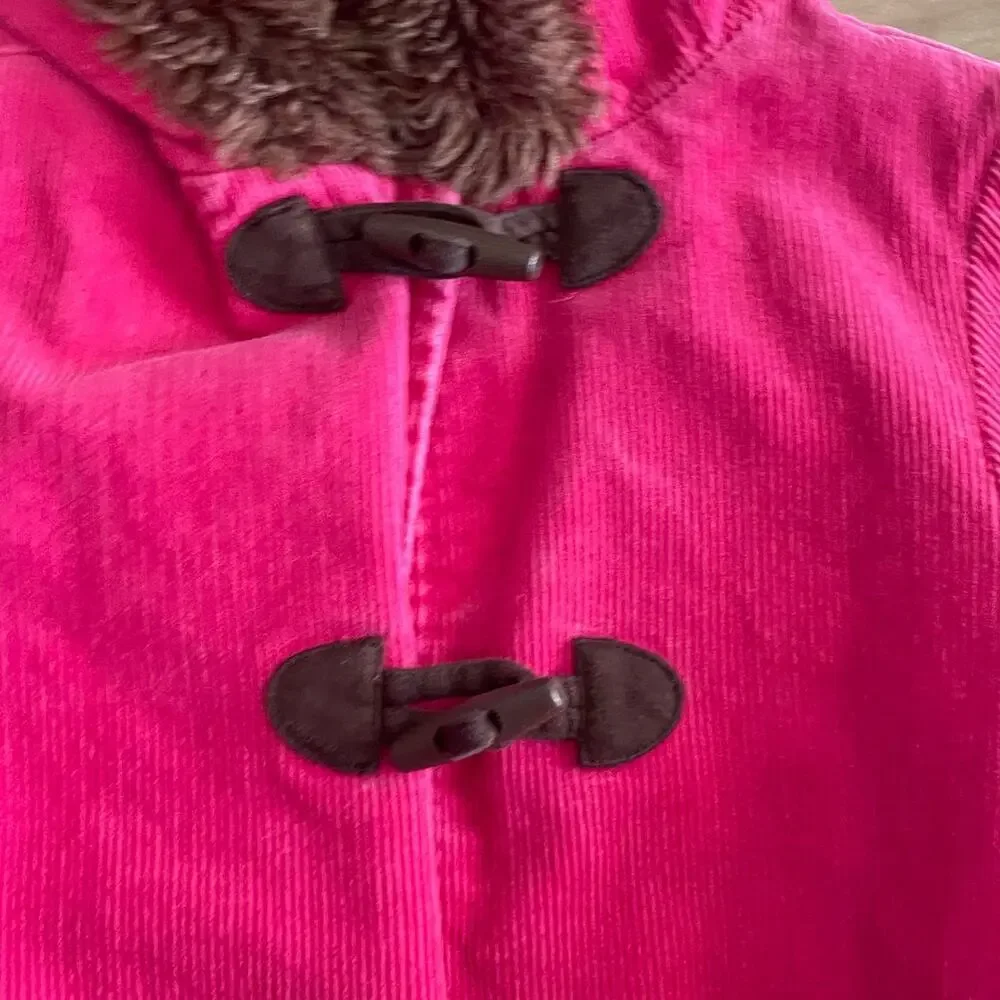 Gymboree Girls 2T Pink Corduroy Coat Jacket Fur Trim Hood Tyrolean Lure Vintage